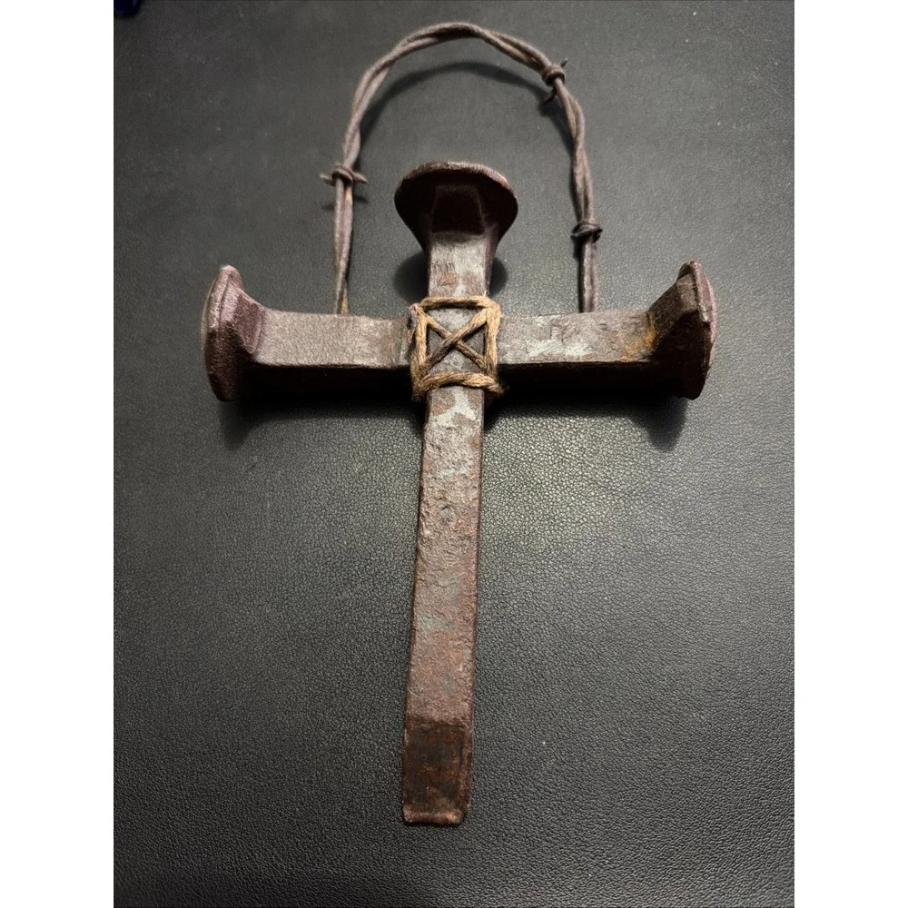 Hoyt's Unique Creations Handmade Railroad Spike Cross With Barbed Wire Hanging
